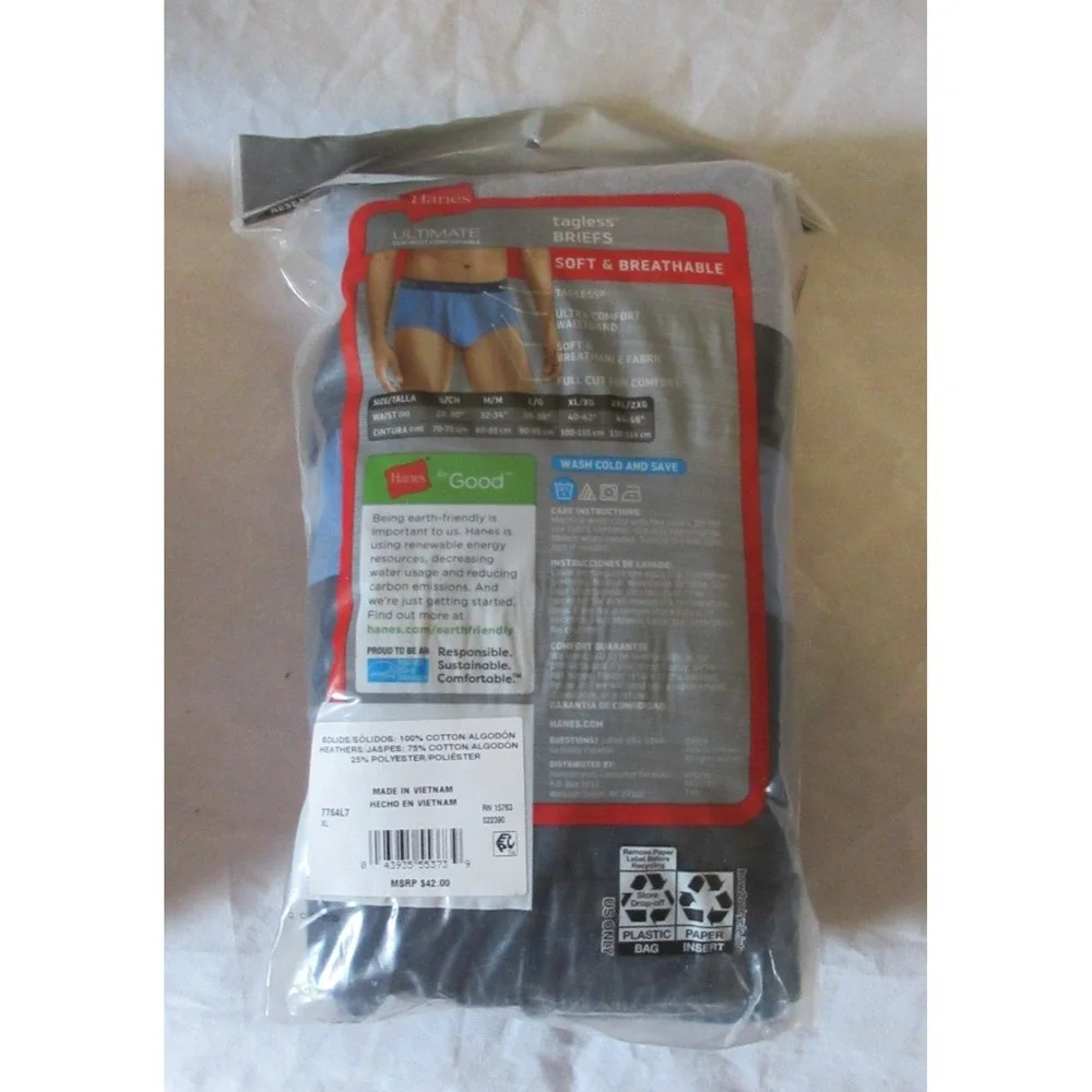Men's Hanes Ultimate Briefs Size XL 42 44 Underwear Blue Tagless (Pack of 7)